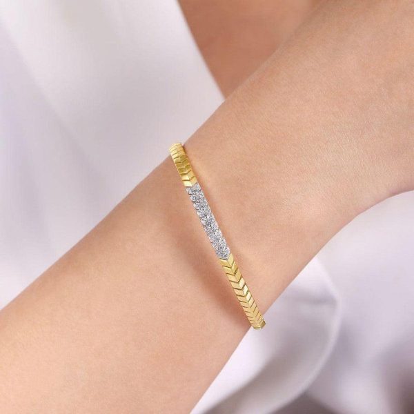 14k Gold Chevron Cuff With Diamonds Online Hot Sale