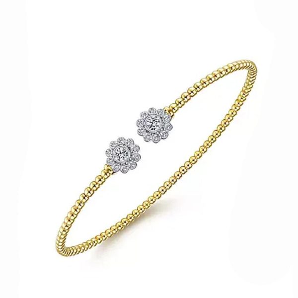 14K Yellow Gold Bujukan Split Cuff with Diamond Flowers Online now