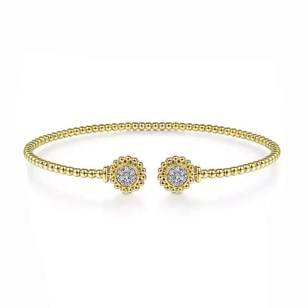 14K Yellow Gold Open Bangle with Pave Diamond Circles Discount