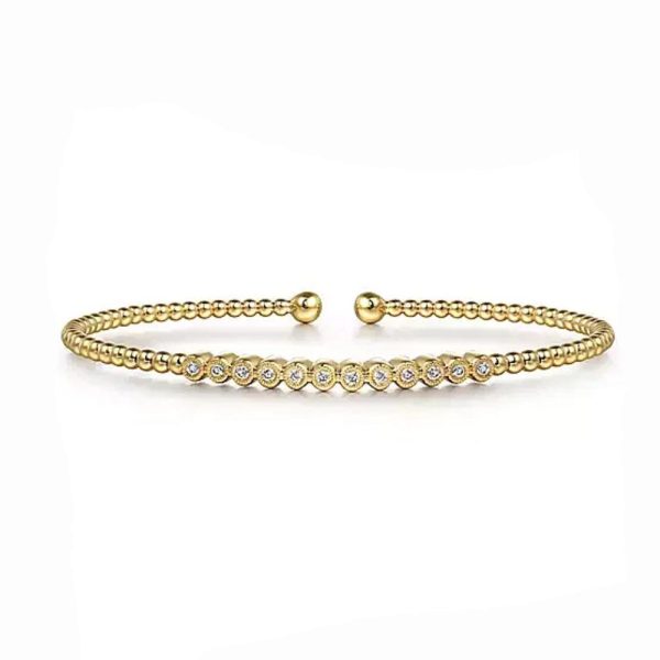 14K Yellow Gold Bujukan Bead Diamond Bangle For Cheap