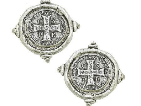 Saint Benedict Coin Clip Earrings Silver Online now