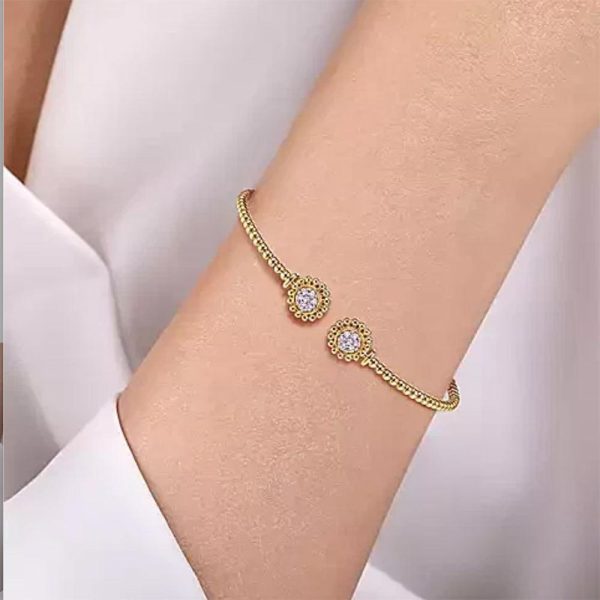 14K Yellow Gold Open Bangle with Pave Diamond Circles Discount