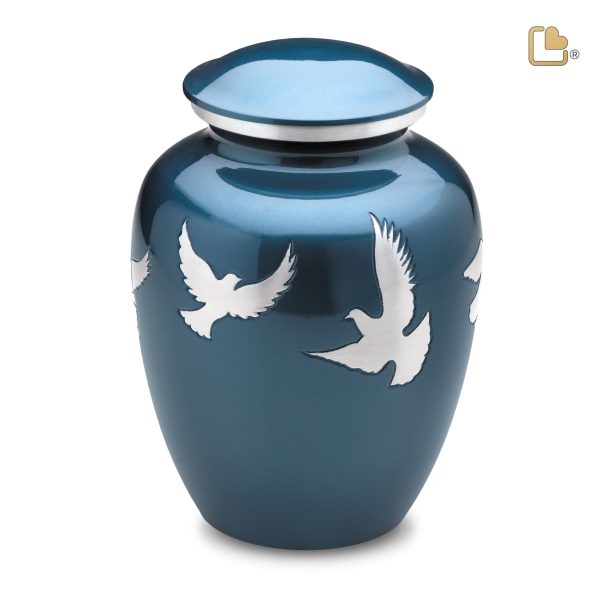 A572   Divine Flying Doves Standard Adult Urn Blue & Bru Pewter Online Hot Sale