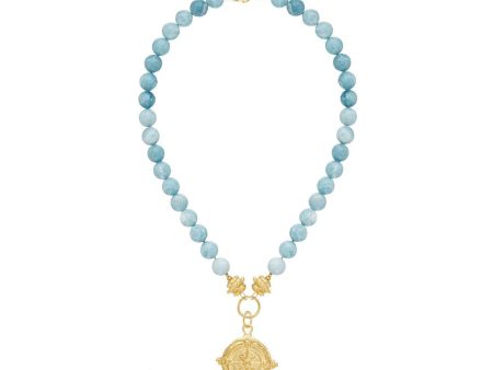 Blue Jasper beads with gold pendant. Cheap