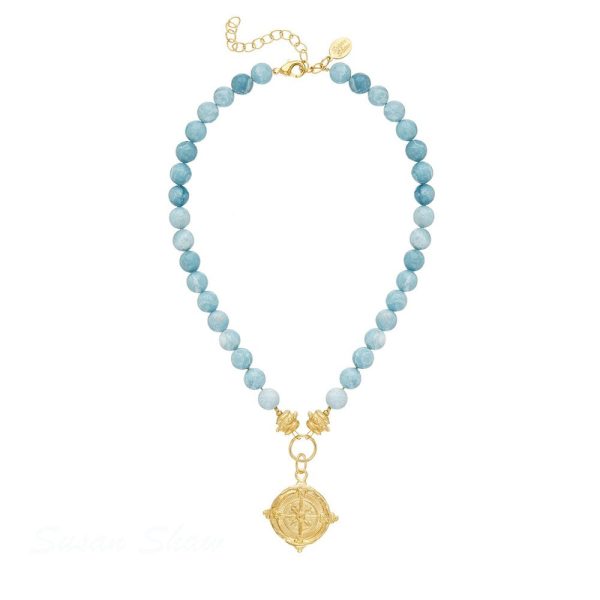 Blue Jasper beads with gold pendant. Cheap