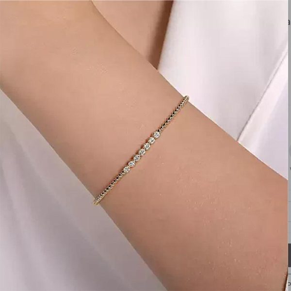 14K Yellow Gold Bujukan Bead and Cluster Diamond Bangle Hot on Sale