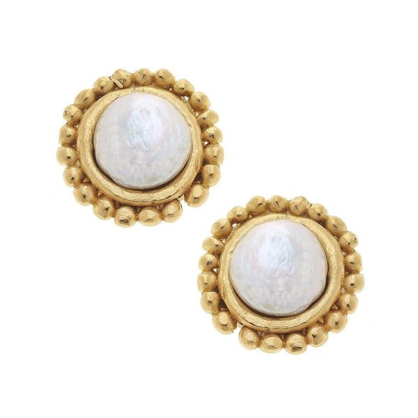 Gold & Coin Pearl Clip Earrings For Cheap