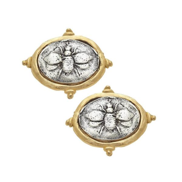 Oval Bee Intaglio Clip Earrings Fashion