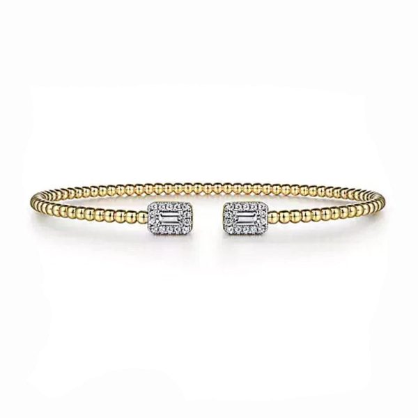 14K Yellow Gold Bujukan Open Cuff Bracelet with Diamond Baguettes Online Sale