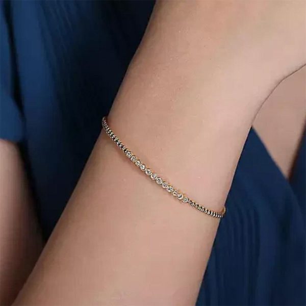 14K Yellow Gold Bujukan Bead Diamond Bangle For Cheap