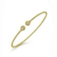 14K Yellow Gold Bujukan Split Cuff Bracelet with Diamond Flower Caps For Cheap