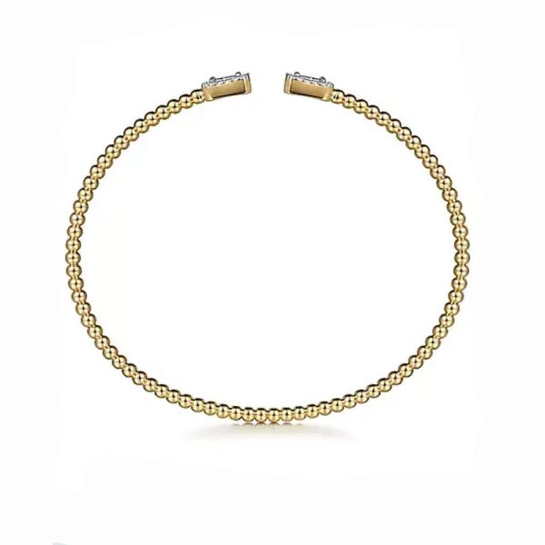 14K Yellow Gold Bujukan Open Cuff Bracelet with Diamond Baguettes Online Sale