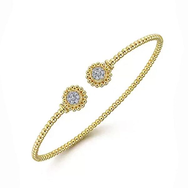 14K Yellow Gold Open Bangle with Pave Diamond Circles Discount