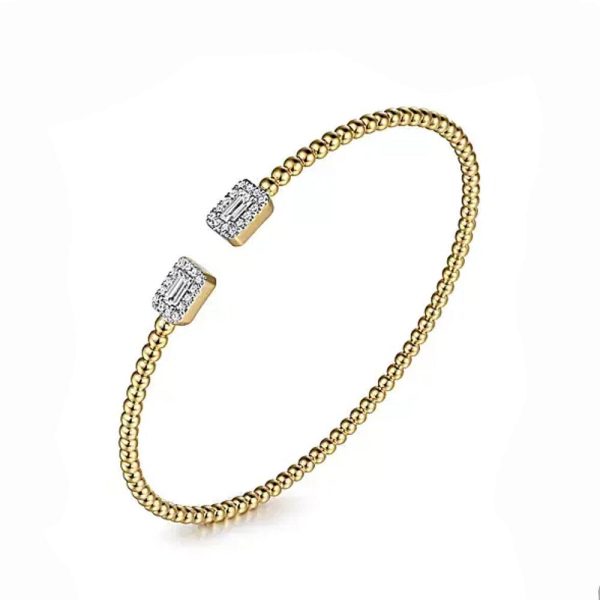 14K Yellow Gold Bujukan Open Cuff Bracelet with Diamond Baguettes Online Sale