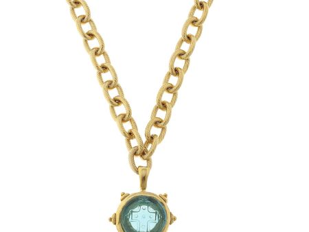 Aqua Venetian Glass Cross Pendant Online now