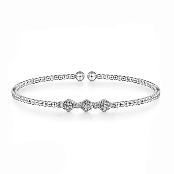 14K White Gold Bujukan Hexagon Cluster Diamond Bangle Online Sale